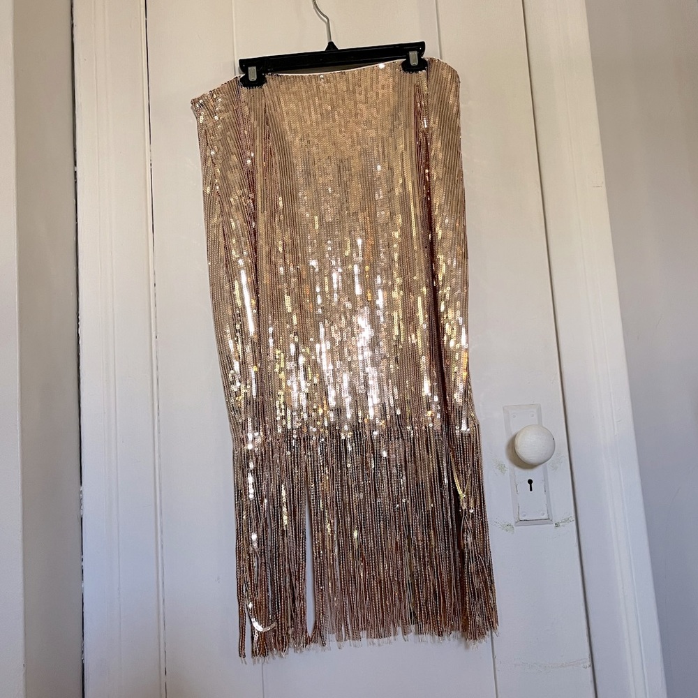Sequin Sparkly Knee Length Fringe Party Skirt